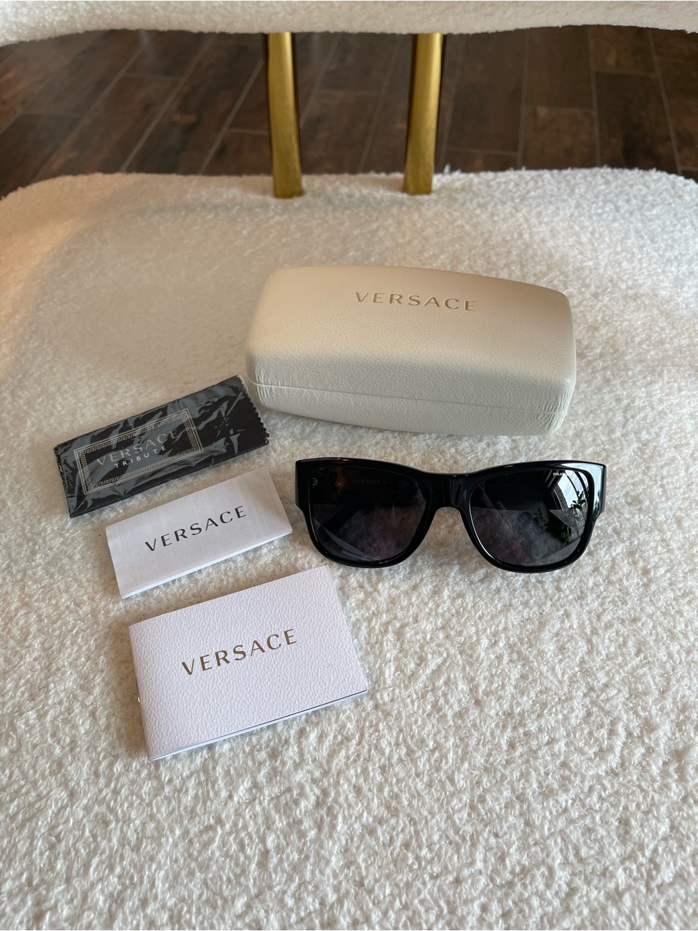 Versace Black polarized Sunglasses with Gold Medusa Accent